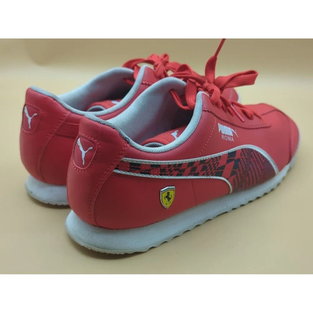 Puma Roma Scuderia Ferrari Shoes Men's Size 11.5 Rosa Corsa Checkered Red/Black